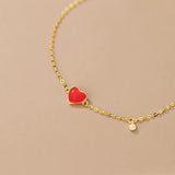 TrustDavis 925 Sterling Silver Red Heart CZ Bracelet For Women