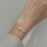 Davis 925 Sterling Silver Rose Flower Zircon Bracelet Women Jewelry