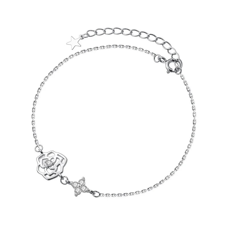 Davis 925 Sterling Silver Rose Flower Zircon Bracelet Women Jewelry