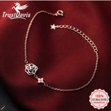 Davis 925 Sterling Silver Rose Flower Zircon Bracelet Women Jewelry
