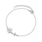 Davis 925 Sterling Silver Rose Flower Zircon Bracelet Women Jewelry