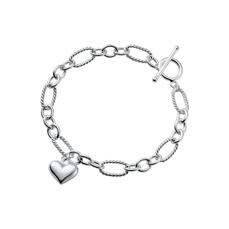 Davis 925 Sterling Silver Heart Love Chain Bracelet Romantic Sweet Wedding