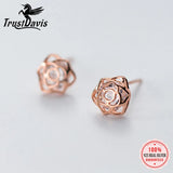 Davis 925 Silver Rose Flower CZ Stud Earrings Wedding Party Jewelry DA219