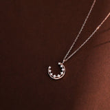 925 Silver Rose Moon CZ Necklace For Women Wedding Jewelry Gift