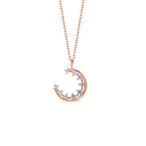 925 Silver Rose Moon CZ Necklace For Women Wedding Jewelry Gift