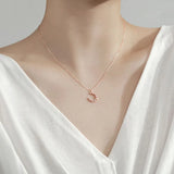 925 Silver Rose Moon CZ Necklace For Women Wedding Jewelry Gift