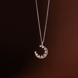 925 Silver Rose Moon CZ Necklace For Women Wedding Jewelry Gift
