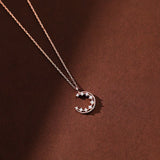 925 Silver Rose Moon CZ Necklace For Women Wedding Jewelry Gift