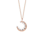 925 Silver Rose Moon CZ Necklace For Women Wedding Jewelry Gift