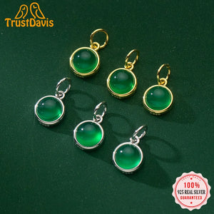 925 Sterling Silver Green Chalcedony Charm Pendant DIY Jewelry