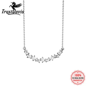 925 Silver CZ Chain Necklace For Women Office Lady Fine 925 Jewelry