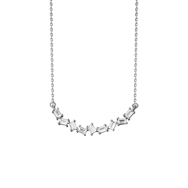 925 Silver CZ Chain Necklace For Women Office Lady Fine 925 Jewelry