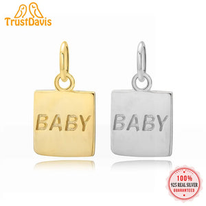 TrustDavis 925 Sterling Silver Square Baby Charm Pendant DIY Accessories