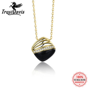 Davis 925 Silver Square Agate CZ Necklace For Women Mother's Fine Jewelry