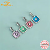 Davis 925 Sterling Silver Square Glaze Charm Pendant DIY Jewelry