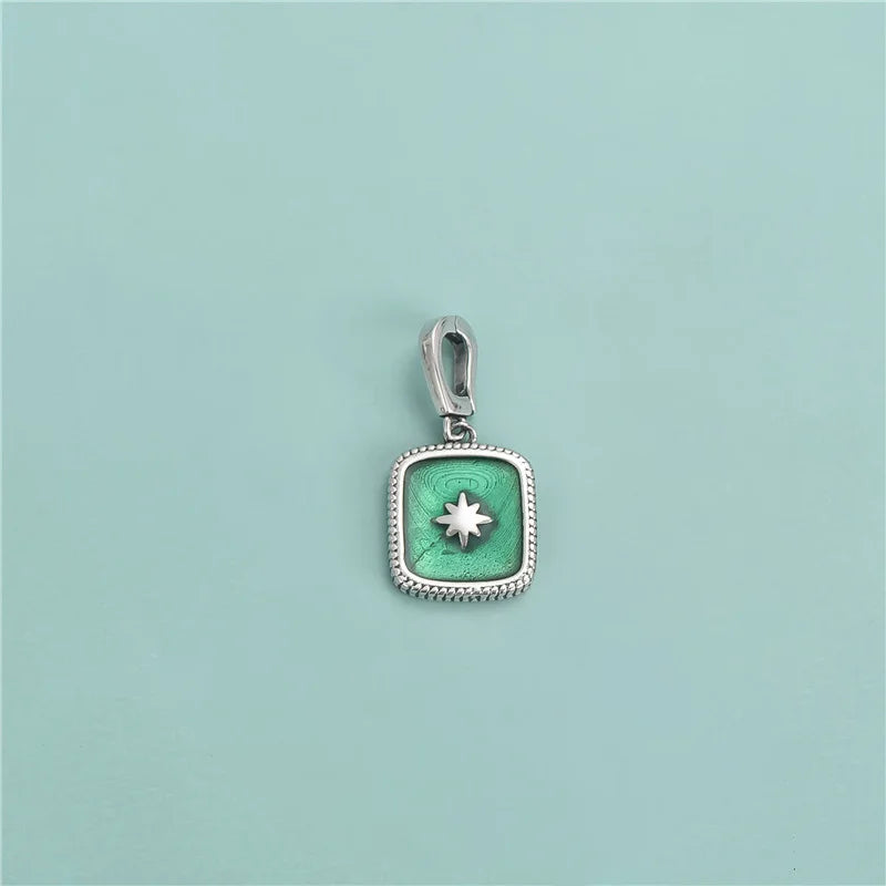 Davis 925 Sterling Silver Square Glaze Charm Pendant DIY Jewelry