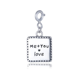 Davis 925 Sterling Silver Square Love Charm Pendant DIY Necklace Bracelet