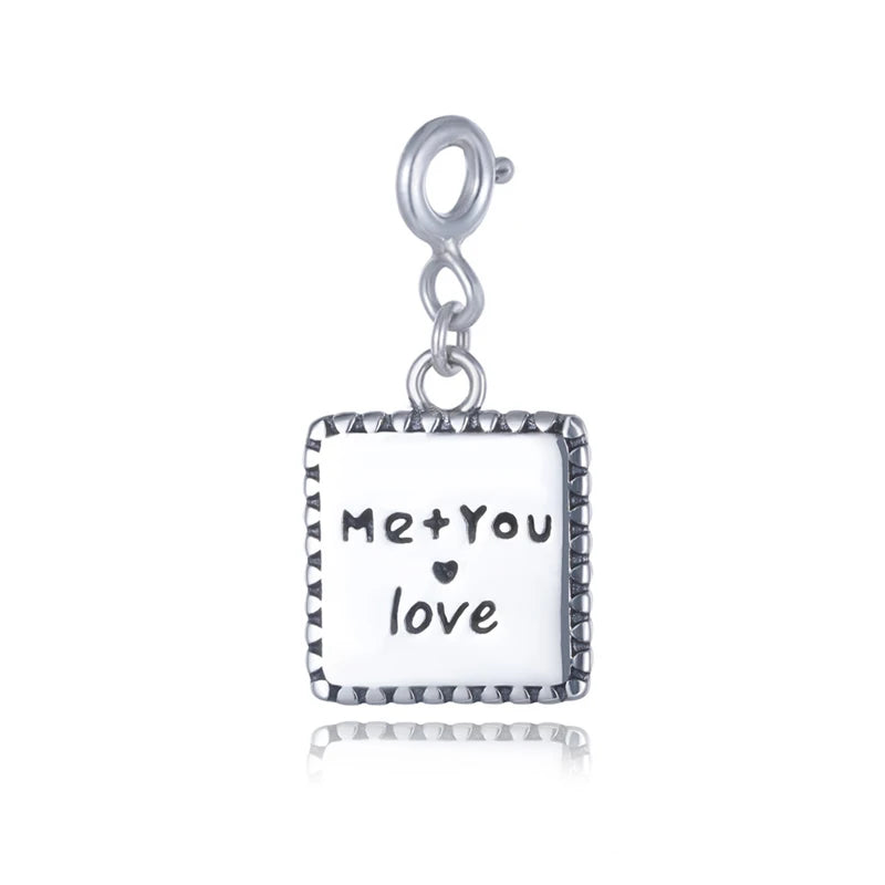 Davis 925 Sterling Silver Square Love Charm Pendant DIY Necklace Bracelet