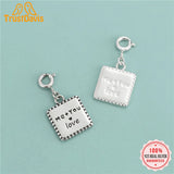 Davis 925 Sterling Silver Square Love Charm Pendant DIY Necklace Bracelet