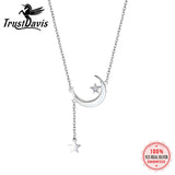 TrustDavis 925 Silver Moon CZ Necklace For Women Office Lady