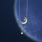 TrustDavis 925 Silver Moon CZ Necklace For Women Office Lady