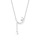 TrustDavis 925 Silver Moon CZ Necklace For Women Office Lady