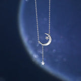 TrustDavis 925 Silver Moon CZ Necklace For Women Office Lady