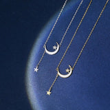 TrustDavis 925 Silver Moon CZ Necklace For Women Office Lady