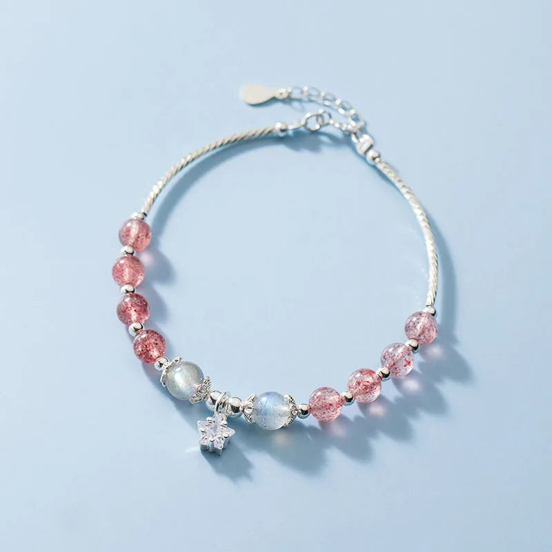 925 Silver Strawberry Crystal Sweet Moonstone Bracelet