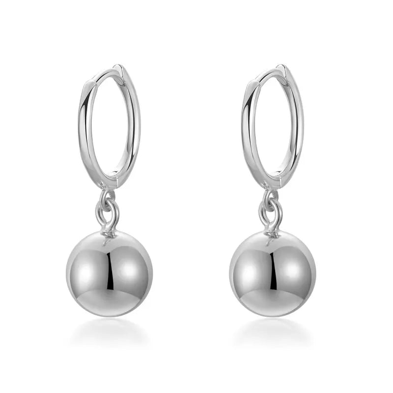 Davis Real 925 Sterling Silver Ball Charm Hoop Earring for Women