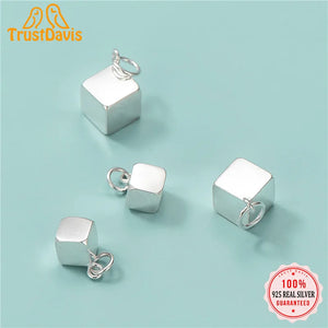 TrustDavis 925 Silver Sweet 3D Square Charm Pendant DIY Jewelry HY432