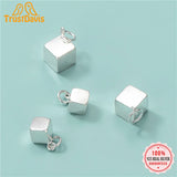TrustDavis 925 Silver Sweet 3D Square Charm Pendant DIY Jewelry HY432