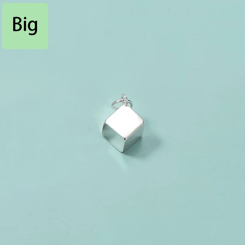 TrustDavis 925 Silver Sweet 3D Square Charm Pendant DIY Jewelry HY432