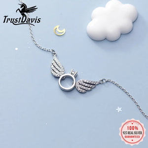 Davis 925 Silver Angel Wing CZ Pendant Necklace For Women