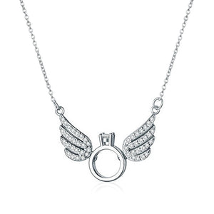 Davis 925 Silver Angel Wing CZ Pendant Necklace For Women