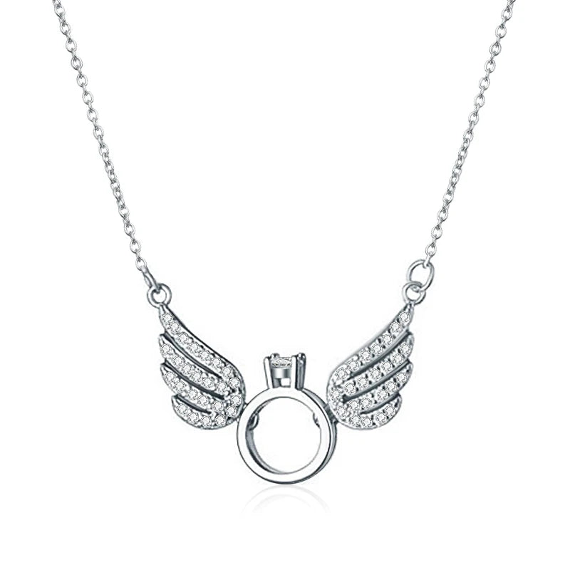 Davis 925 Silver Angel Wing CZ Pendant Necklace For Women
