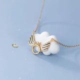 Davis 925 Silver Angel Wing CZ Pendant Necklace For Women