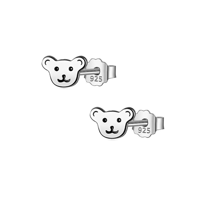 925 Silver Animal Bear Stud Earrings For Women Children Party