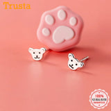 925 Silver Animal Bear Stud Earrings For Women Children Party