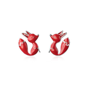 TrustDavis 925 Sterling Silver Red Fox Stud Earrings Wedding Jewelry