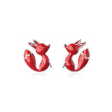 TrustDavis 925 Sterling Silver Red Fox Stud Earrings Wedding Jewelry