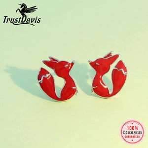 TrustDavis 925 Sterling Silver Red Fox Stud Earrings Wedding Jewelry