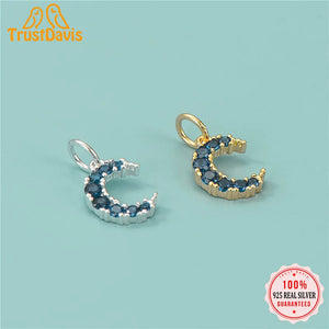 TrustDavis 925 Sterling Silver CZ Moon Charm Pendant