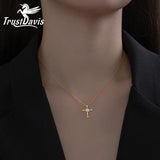 TrustDavis 925 Sterling Silver CZ Cross Pendant Necklace For Women