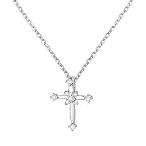 TrustDavis 925 Sterling Silver CZ Cross Pendant Necklace For Women