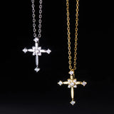 TrustDavis 925 Sterling Silver CZ Cross Pendant Necklace For Women