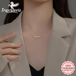 TrustDavis 925 Sterling Silver Zircon Clavicle Necklace Wedding Jewelry
