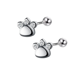 925 Silver Cat's Paw CZ Stud Earrings Wedding Party Jewelry