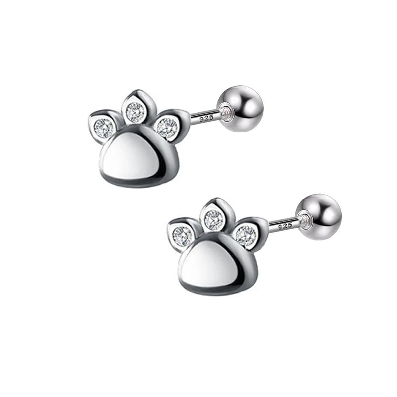 925 Silver Cat's Paw CZ Stud Earrings Wedding Party Jewelry