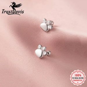 925 Silver Cat's Paw CZ Stud Earrings Wedding Party Jewelry